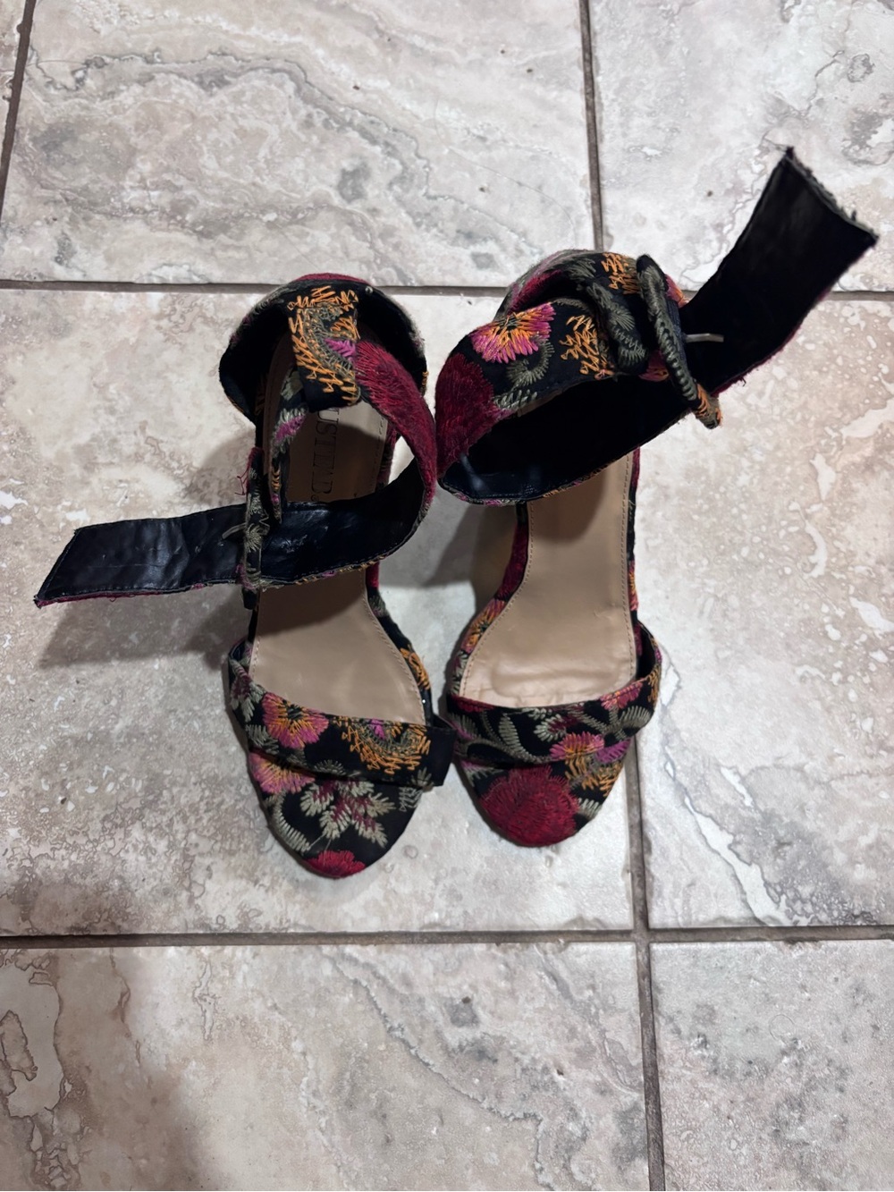 JustFab Floral Ankle-Strap Heels